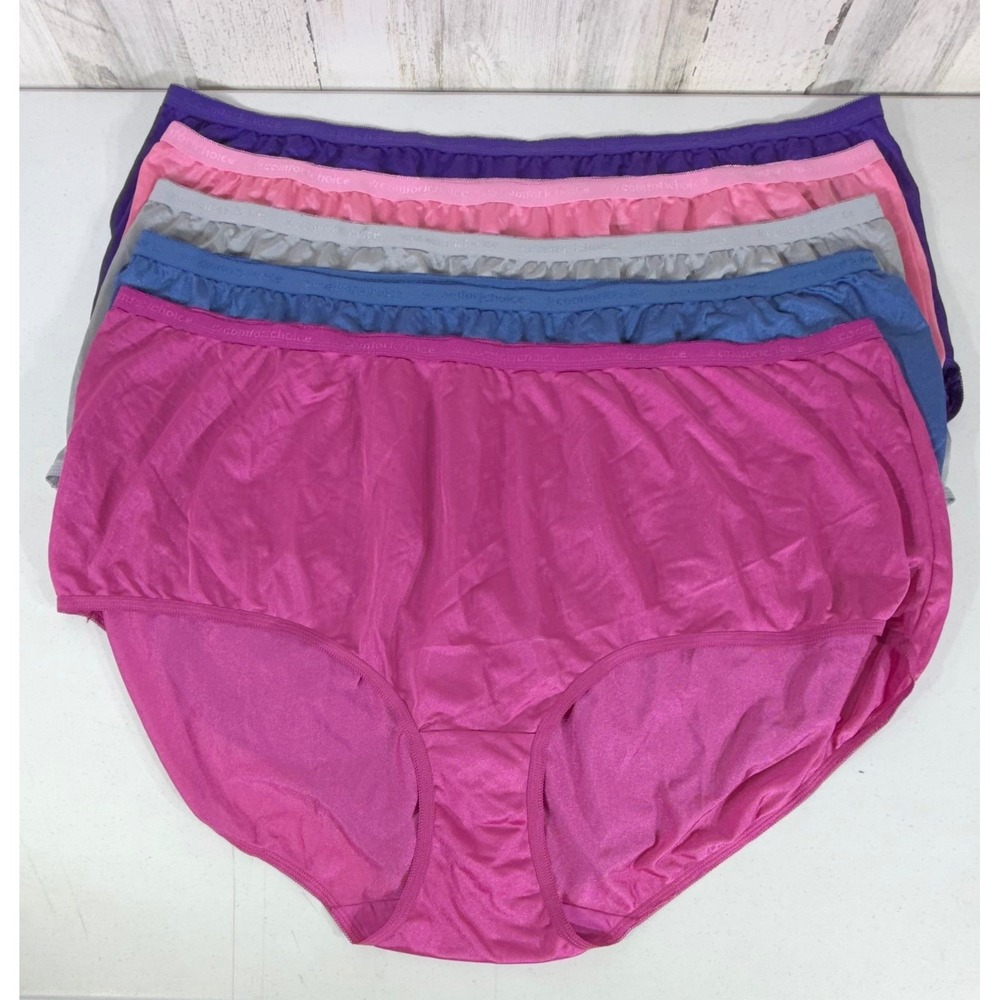 Comfort Choice Briefs Size 14 Multi-Color 5-Pack Nylon High Rise Granny Panties